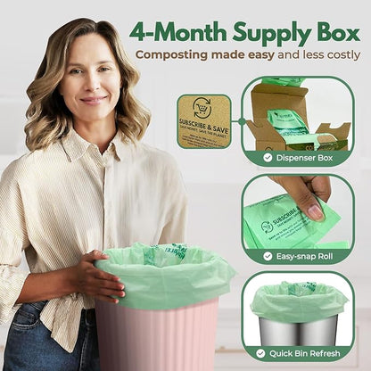 AIRNEX Compostable Kitchen Trash Bags 8 Gal - Cornstrarch Leakproof & Tear Resistant 50 Compost Bags - OK Compost Home & Seedling Certified 0.22 mm Kitchen Garbage Bags