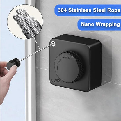 2 Pack Retractable Clothesline Indoor & Outdoor, 16.2 Ft Non-Sagging Stainless Steel Laundry Washing Line with Wall Mounted Heavy Duty Design, Space-Saving Clothing Drying Rack (Black)