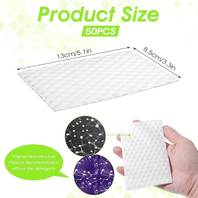 Yuanchu Magic Sponge Eraser Sheets, 50Pcs White Convex Point Melamine Sponge All-Purpose Disposable Magic Cleaning Eraser Wipes Thin Nano Cleaner Pad for Furniture Kitchenware Hard-to-Reach Place Shoe