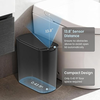 Cesun Automatic Motion Sensor Black Bathroom Trash Can with Lid, 2.6 Gallon Touchless Trash Bin, Smart Plastic Slim Garbage Can Small Wastebasket for Toilet, Office, rv, Bedroom, Living Room