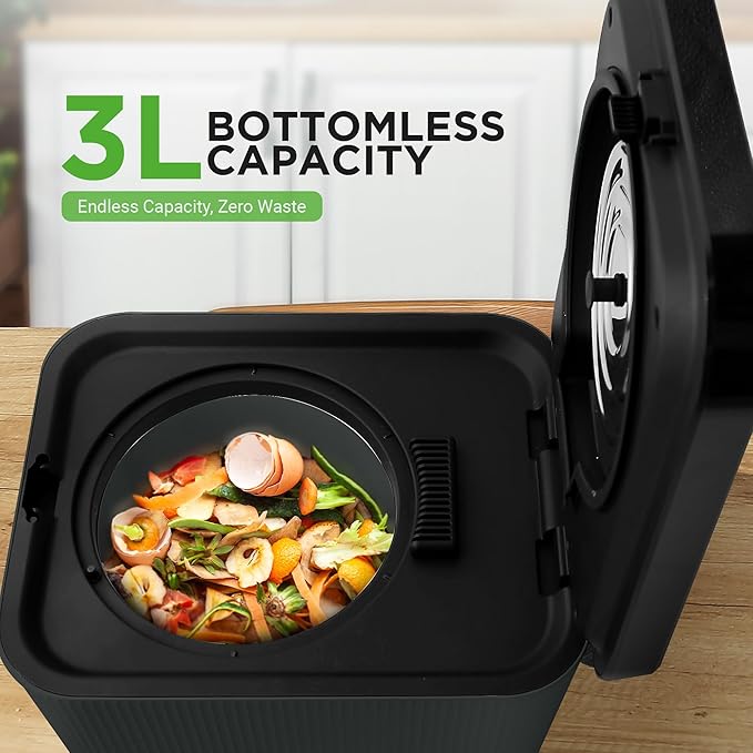 NutriChef Electric Kitchen Composter | 3 Quart Food Recycler | Food Waste Compost Bin for Countertop | 1 Button to Compost, Easy to Clean Composter Bucket | Low Noise, Odorless & Auto Clean | Grey