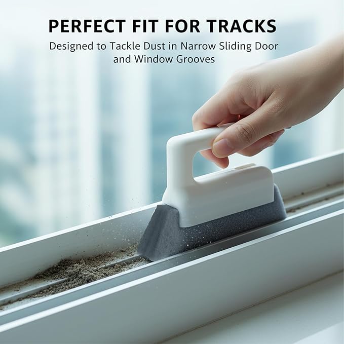 Window Track Cleaner Tool 3 Pack, Groove Track Cleaning Tools Kit with Brush and Scraper, Window Sill Cleaner Tool for Sliding Door Tracks, Gaps, Tile Lines, Car Vents Cleaning (Gray*3)
