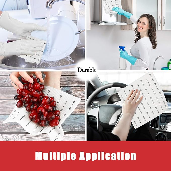 Boao 12 Pack Swedish Kitchen Dishcloths Absorbent Cellulose Sponge Cloth Reusable Cleaning Cloths No Odor Dish Towels for Kitchen, 6 Styles