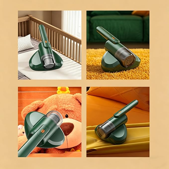 Mattress Vacuum Cleaner Wireless USB Charging Versatile Handheld Vacuums UV-C Light Hot Air Dehumidification Low Noise Strong Suction for Sofa, Car, Carpet, Pet Hair (White)