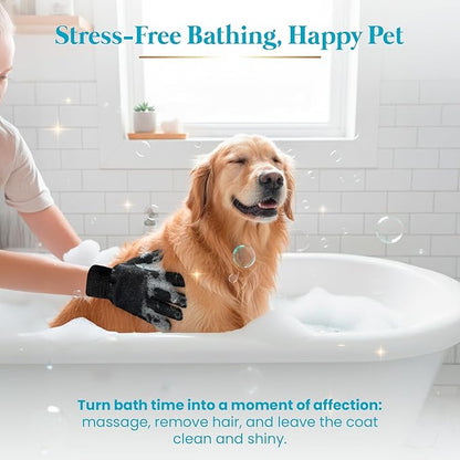 Cat Grooming Gloves for Shedding – Pet Hair Remover Set with Self-Cleaning Mitt – 2 Grooming Gloves + 1 Reusable Pad for Cats & Dogs – Long & Short Hair Deshedding