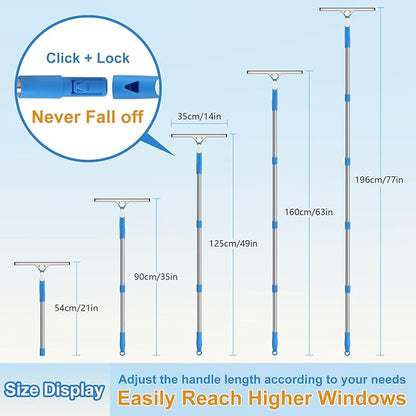 Mitclear 77'' Professional Squeegee Window Cleaner Tool with Extension Pole, Car Windshield Cleaning Kit with Long Handle, Window Washing Equipment for Indoor Outdoor Windows & Car Glass
