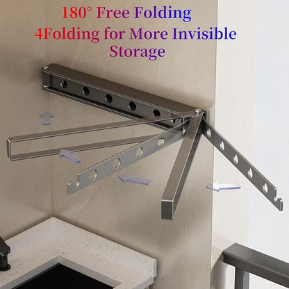 Wall Mounted Drying Rack Aluminium Free Swinging Folding Drying Rack Towel Rack (4 Arms) Space Saving Laundry Drying Rack for Laundry Bathroom Balcony Apartment Dormitory Caravan (Grey)