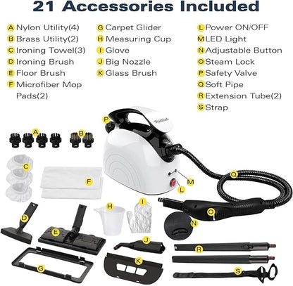 Waitbird Steam Cleaner, Steam Cleaner For Home, Handheld Steamer For Cleaning With 21 Accessories, 248 °F High Temperature, Suitable for Grout, Floor. Sofas（White）