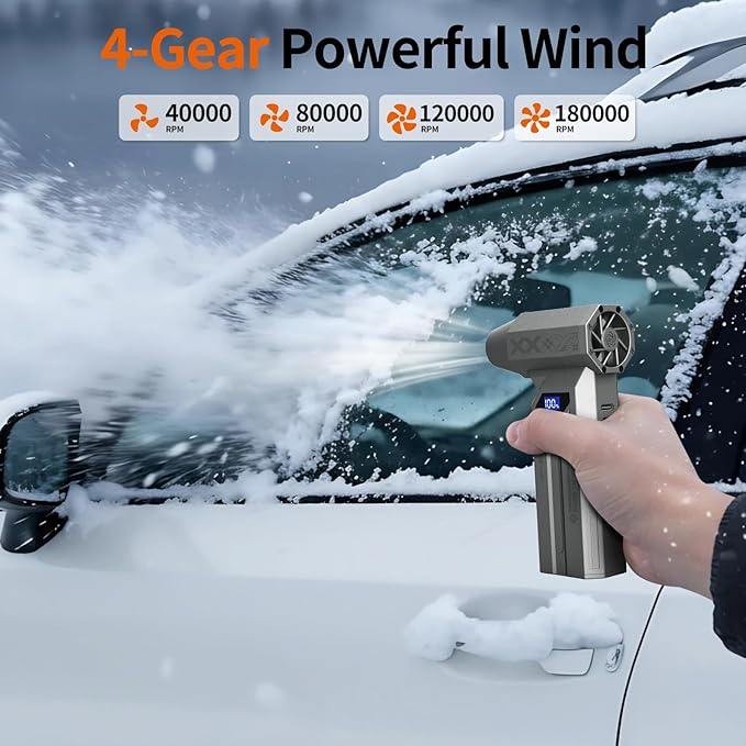 Electric Air Duster, 180,000RPM Super Power Compressed Air Duster, 4-Gear Adjustable Cordless Air Blower with LED Light, Rechargeable Dust Blower for Computer, Keyboard, Outdoor, Home and Car
