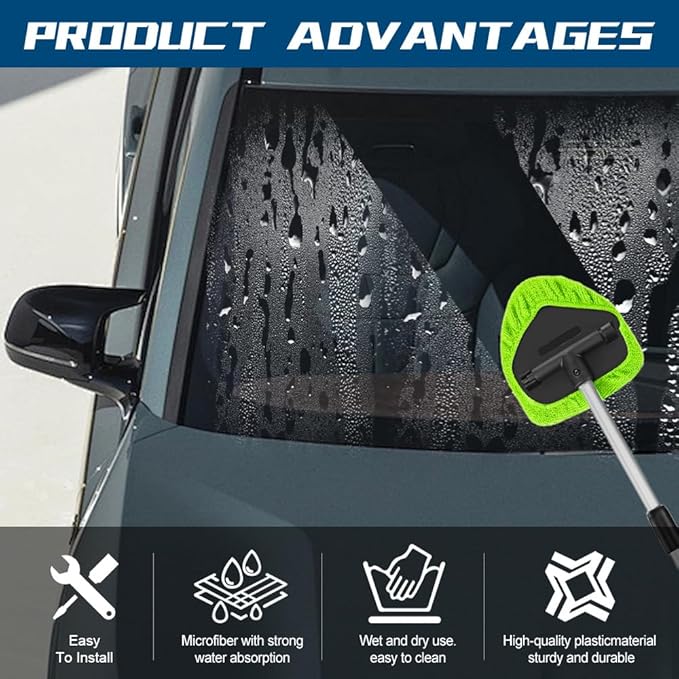 Car Wash Brush with Long Handle, Windshield Cleaning Tool, Car Washing Mop Kit Mitt Sponge Car Cleaning Supplies Kit, Microfiber Towel Gloves Universal for Cars RV SUV Truck Office (Green)