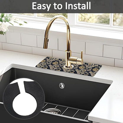2PCS 15" X 5.5" Kitchen Sink Splash Guard Faucet Mat Floral Flower Super Absorbent Fast Drying Faucet Guard & Draining Mat Sink Splash Guard Behind Faucet for Kitchen, Bathroom