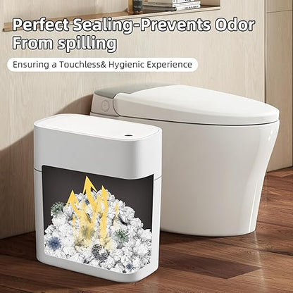 JUDRDO 3.5 Gallon Slim Automatic Trash Can for Bathroom,Touchless Diaper Trash Can with Trash Bag Auto-adsorption Technology,Motion Sensor Diaper Garbage Bins for Bedroom Office Kitchen Toilet