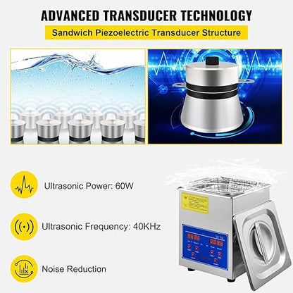 VEVOR 2L Digital Ultrasonic Parts Cleaner with Timer 40kHz Professional 304 Stainless Steel Ultrasonic Cleaner 110V for Jewelry Watch Glasses Diamond Eyeglass Small Parts Cleaning