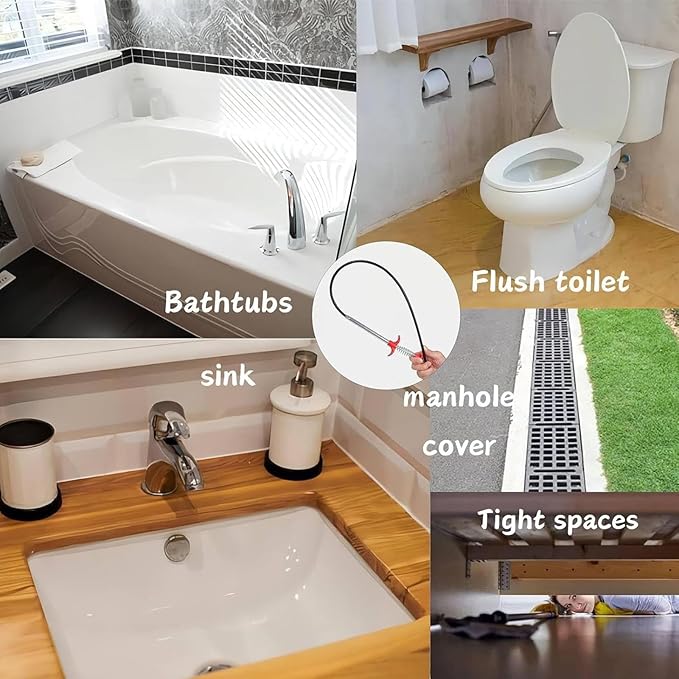 61" Drain Snake, Flexible Grabber Claw for Sink Shower Bathtub, Tight Space Drain Hair Removal Tool