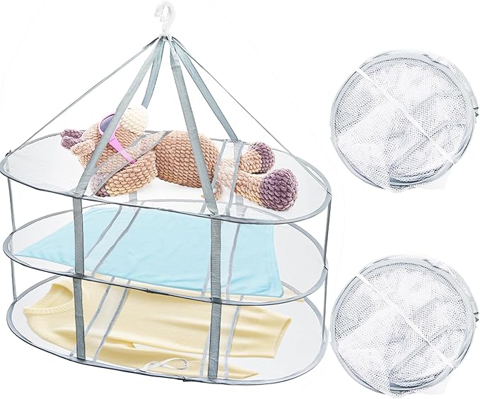 Jucoan 3 Pack Sweater Drying Rack Flat Mesh Foldable 3 Tier Laundry Clothes Drying Rack for Sweaters Delicates Dolls T-Shirt Swimsuit Sweater Underwear