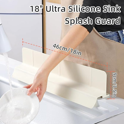 18" Upgraded Silicone Sink Splash Guard Released in 2026,Self-Draining Water Splash Guard for Kitchen Sink,Bathroom and Kitchen Island,with 3.5" High Splash Guard & 6 Strong Suction Cup (Beige)