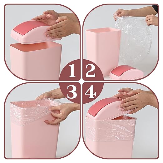 12 L Slim Garbage Can, Small Plastic Trash Can with Swing Lid, 1 Pack (Pink)