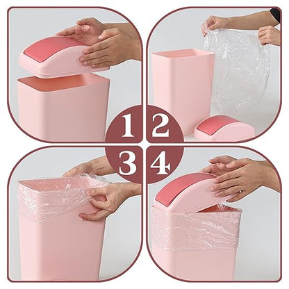 12 L Slim Garbage Can, Small Plastic Trash Can with Swing Lid, 1 Pack (Pink)