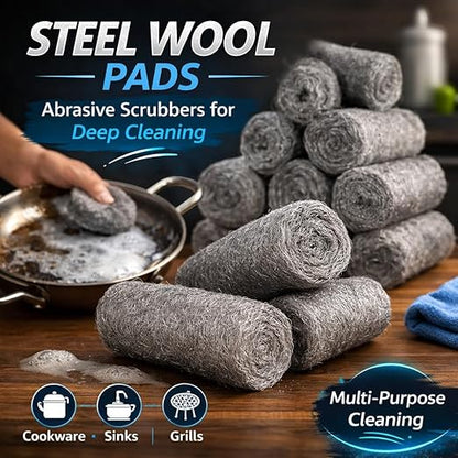 Steel Wool Pads 0000 24PCS Roll Glass Wood Fabric Metal Extra Fine Polishing Chrome Glass Polishing Pads Mice Control Weep Hole Covers Walls