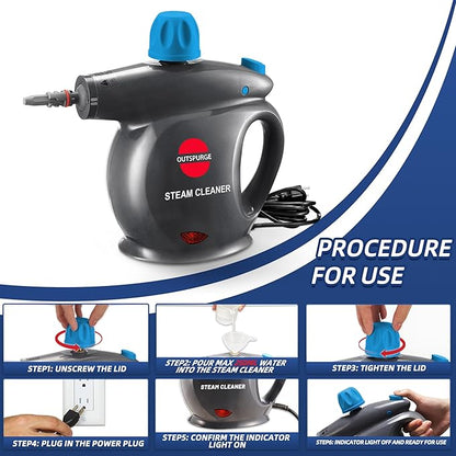 Handheld Steam Cleaner, Pressurized Multi-Surface Steam Shot with 13 Accessories, Safety Lock, Steamer for Cleaning Floor, Upholstery, Grout, Windows, Couch and Car, Grey