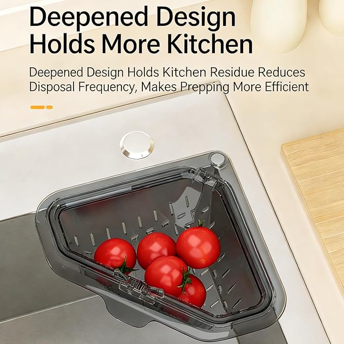 Magnetic Drainage & Filter Basket with Enhanced Durability, Triangular Sink Strainer with Twist-Open Bottom, Right-Angle Kitchen Sink Corner Rack for Draining and Storage, Punch-Free Installation