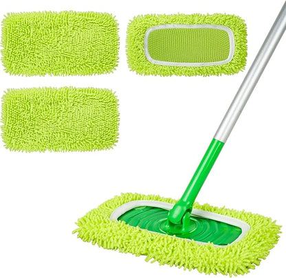 Reusable 100% Chenille Mop Pads Compatible with Swiffer Sweeper, Wet and Dry Flat mop Cover, 3 Pack Washable Pads for Surface/Hardwood Floor Cleaning