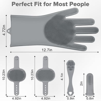 Augwind 6PCS Pet Grooming Kit for Dogs, Cats and Horses | Dog Washing Gloves | Cleanroom Gloves | Dog Bath Brush | Dog Bath Gloves | Dog Shampoo Brush | Dog Bath Supplies (Grey)