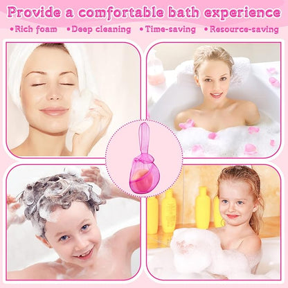 Nuanchu 2 Pcs Shampoo Bar Holder Bag Soap Saver Bag Beauty Shampoo Conditioner Bar Pouch Rabbit Shape Travel Soap Holder Loofah Bubble Foam Net Savers (Light Pink, Rose Pink,L)