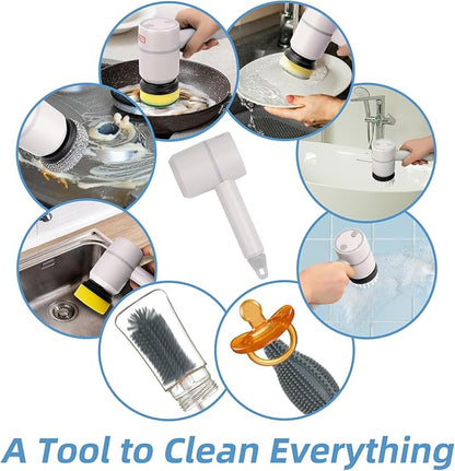 Super Electric Spin Scrubber 1000RPM with 6 Brush Heads, Portable Rechargeable Scrub Cleaner Cordless for Bathroom, Kitchen, Toilet, Bottle, Dish, Tile, Tub, Floor, Window Cleaning