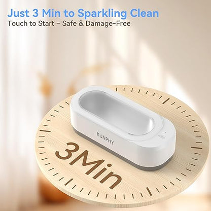 KUNPHY Jewelry Cleaner, 46KHZ, 12OZ Capacity, Ultrasonic Jewelry Cleaner with 50ml Solution, One-Touch Operation, Professional Ultrasonic Cleaner Idea for Silver, Gold Jewelry, Glasses, Rings, Diamond