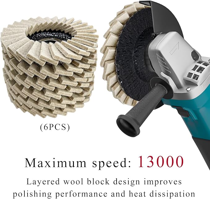 6 PCS Felt Flap Disc Abrasives, 4-1/2"×7/8" Arbor Buffing Polishing Wheel Wool Pad for Angle Grinder, Grinding Pads for Stainless Steel Fiberglass Plastic Metal Polishing