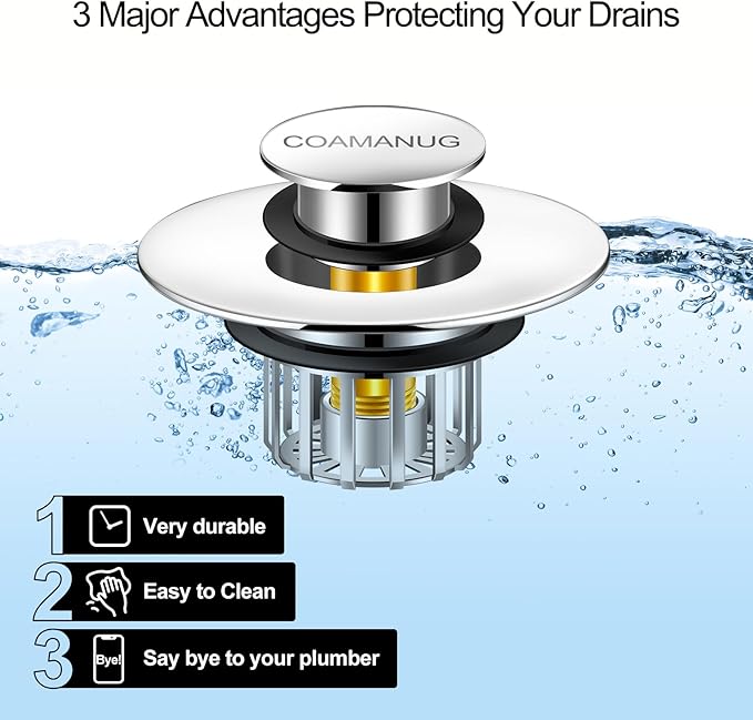 coamanug Bathtub Stopper | Shower Drain Hair Catcher, Pop-up Tub Stopper with Strainer | Bathroom Drain Plug | Drain Protector for 1-1/2 to 1-3/4"" Bath Drain Hole