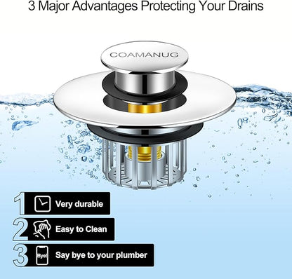 coamanug Bathtub Stopper | Shower Drain Hair Catcher, Pop-up Tub Stopper with Strainer | Bathroom Drain Plug | Drain Protector for 1-1/2 to 1-3/4"" Bath Drain Hole
