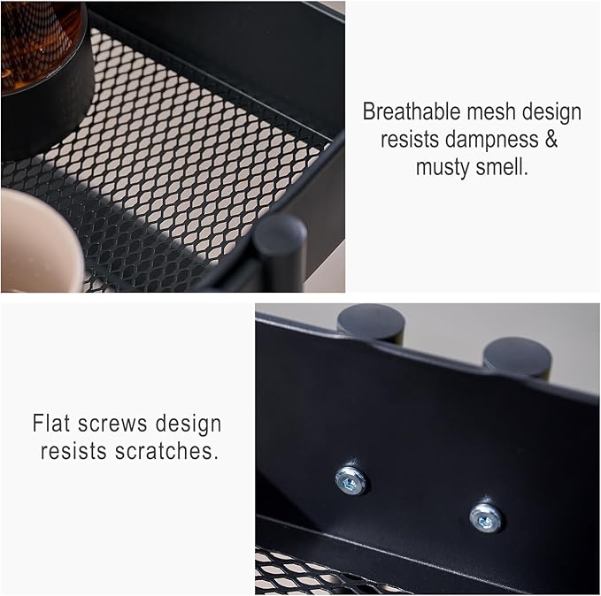 3 Tier Rolling Cart Metal Heavy Duty Utility Cart with Silent Caster Lockable Wheels Multi-Functional Organization Carts Storage Trolley with Mesh Shelves for Office Kitchen Living Room Black