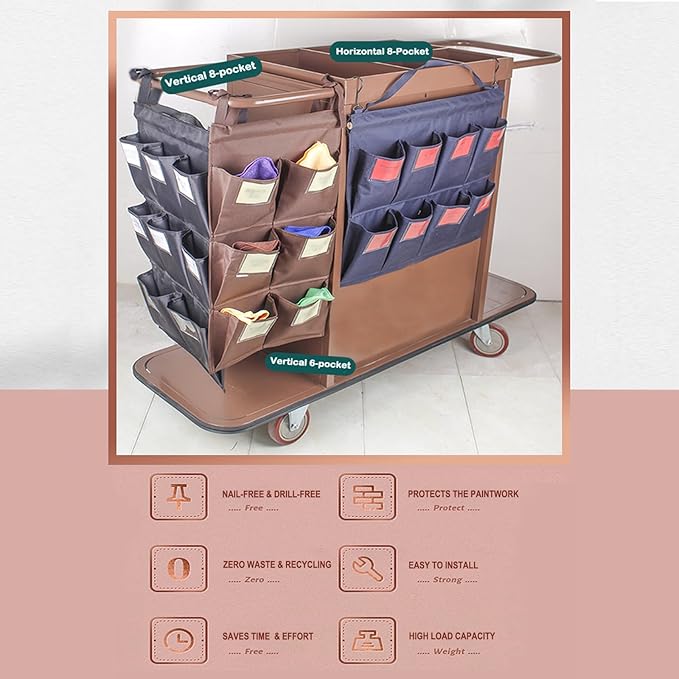 Replacement Janitorial Bag, Waterproof Thickened Commercial 8-Pocket Housekeeping Organizer, Fits Any Cart, Used for Material Storage Transport