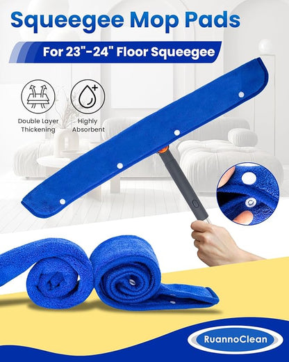 Floor Squeegee Pads, Microfiber Pads for Squeegee for Floor, Reusable Mop Pad for 23-24" Heavy Duty Rubber Squeegees Mop Rubber Broom for Floor, Tile, Glass, Wall Cleaning -4 Pack 60cm