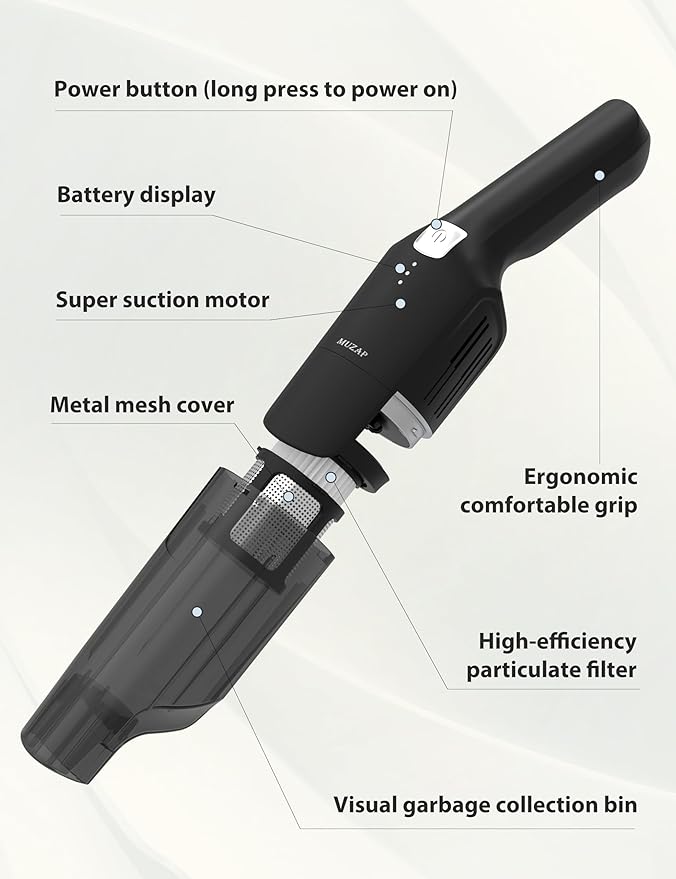 Handheld Vacuum Cleaner, Cordless & Rechargeable, 15KPa Powerful Suction, 30-Min Runtime, 500ML Dust Cup, for Pet Hair/Car/Home Matte Black