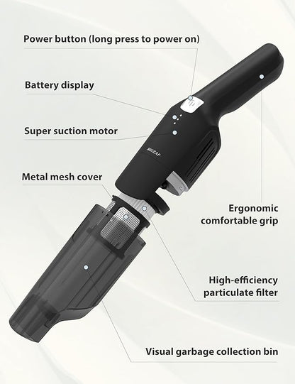 Handheld Vacuum Cleaner, Cordless & Rechargeable, 15KPa Powerful Suction, 30-Min Runtime, 500ML Dust Cup, for Pet Hair/Car/Home Matte Black