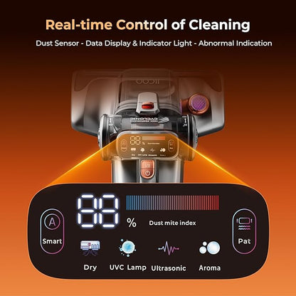 JIGOO T600 Bed Vacuum Cleaner with UV-C Light, 15Kpa Suction 700W Powerful Double Cup Handheld Vacuums, Mattress Vacuum Cleaner with Smart Dust Sensor, Ultrasonic & Heating Tech, HEPA Filter - Corded