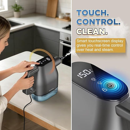 Handheld Steam Cleaner, 3S Fast Heating Pressurized Steamer with Smart Touchscreen, 1350W Portable Steam Cleaner for Home Grout Tile Grease Kitchen Bathroom Car Detailing, Continuous Refill