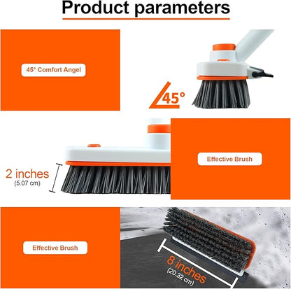 Floor Scrub Brush with Long Handle, 3 in 1 Extendable Stiff Bristle Scrape Brush, 60-In Shower Scrubber Brush with Squeegee and 2 Replacement Heads for Cleaning Bathroom Kitchen Deck Tub Tile