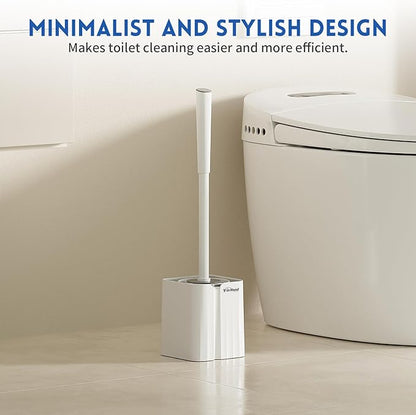 Toilet Brush and Holder Set, Silicone Toilet Bowl Brush, Bathroom Accessories, Durable Toilet Scrubber Bristles, Compact Size for RV, Wall Mountable, Drip-Proof, Deep Cleaning. (White)