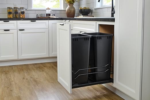 Rev-A-Shelf Double Pullout Trash Cans for Full Height Kitchen Cabinets 50 Quart 12.5 Gallon with Soft-Close Slides, 14.5" Min Opening, 53WC-2150SCDM-218