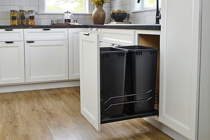 Rev-A-Shelf Double Pullout Trash Cans for Full Height Kitchen Cabinets 50 Quart 12.5 Gallon with Soft-Close Slides, 14.5" Min Opening, 53WC-2150SCDM-218