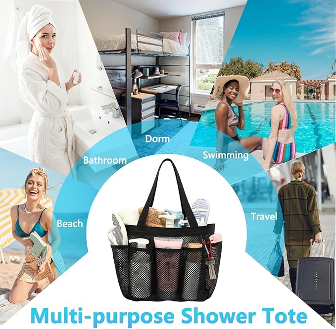 Fammart Mesh Shower Caddy Portable for College Dorm Room Essentials, 8-Pocket Large Shower Basket Tote Bag with 2 Handles for Toiletry, Bathroom, Beach, Camp, Gym