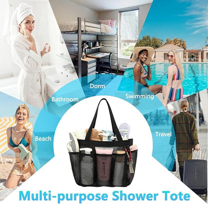 Fammart Mesh Shower Caddy Portable for College Dorm Room Essentials, 8-Pocket Large Shower Basket Tote Bag with 2 Handles for Toiletry, Bathroom, Beach, Camp, Gym