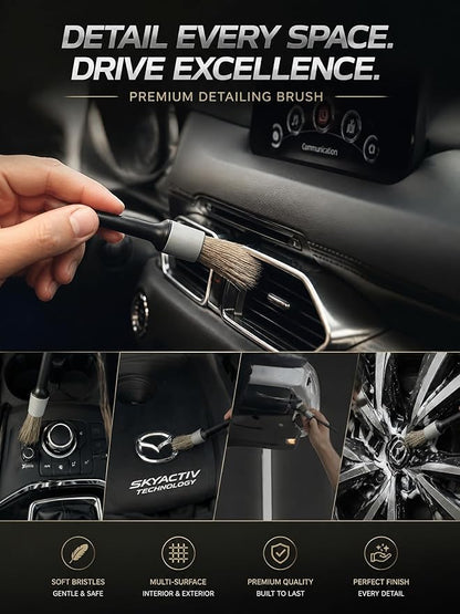 TAKAVU Complete Car Detailing Brush Kit (10 Piece) - Boar Hair Detail, Wire & Vent Brushes with Microfiber Towel for Wheels, Interior, Engine Bay Cleaning