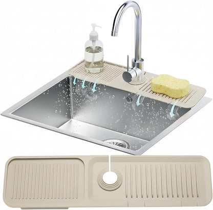 24” Silicone Faucet Mat For Kitchen Sink, Kitchen Sink Splash Guard Behind Faucet, Kitchen Faucet Mat For Kitchen Sink, Kitchen Sink Faucet Mat Splash Guard and Sink Water Splash Guard (Beige)