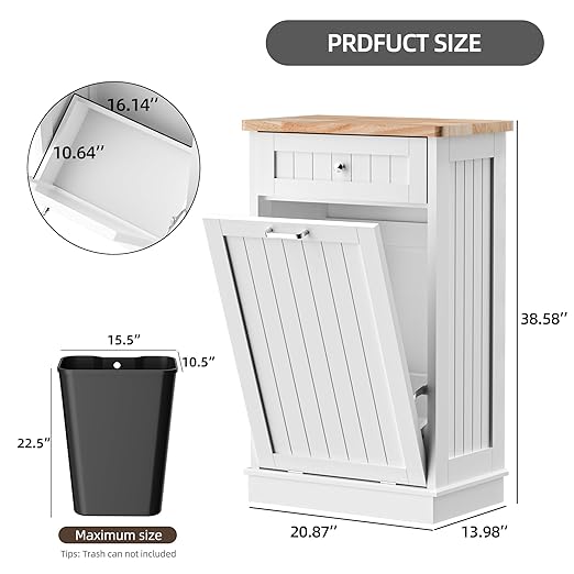 AHB 13 Gallons Tilt Out Trash Cabinet, Hidden Trash Can Cabinet Kitchen Wooden Tilt Out Pet Proof Hidden Trash Bin for Kitchen Living Room, White