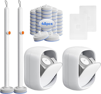 Disposable Toilet Cleaning System - Toilet Wand Kit with 48 High-Performance Refills, Wall Mounted Brush and Holder for Deep Cleaning Bathroom (2 Toilet Brush+48 Refills)